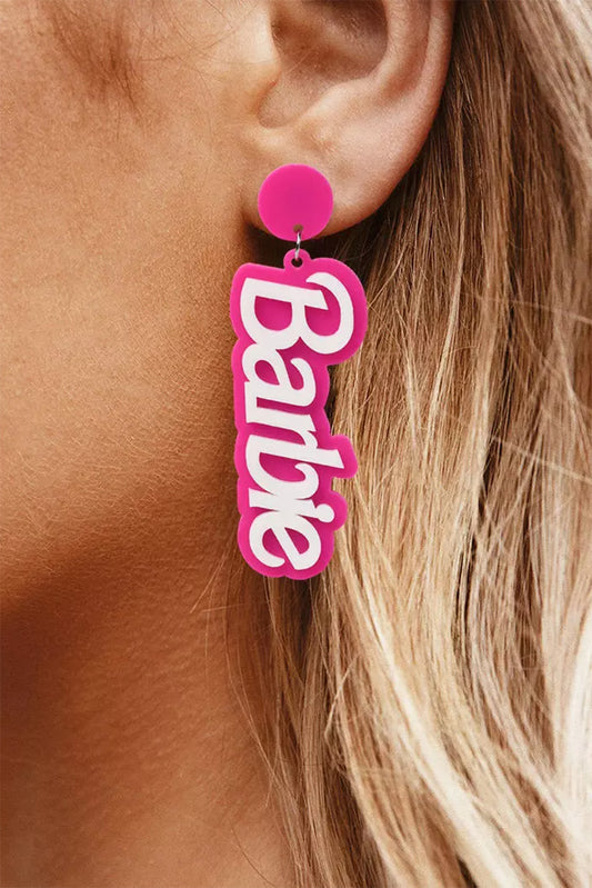 Strawberry Pink Cute Letter Pendant Acrylic Stud Earrings Jewelry JT's Designer Fashion