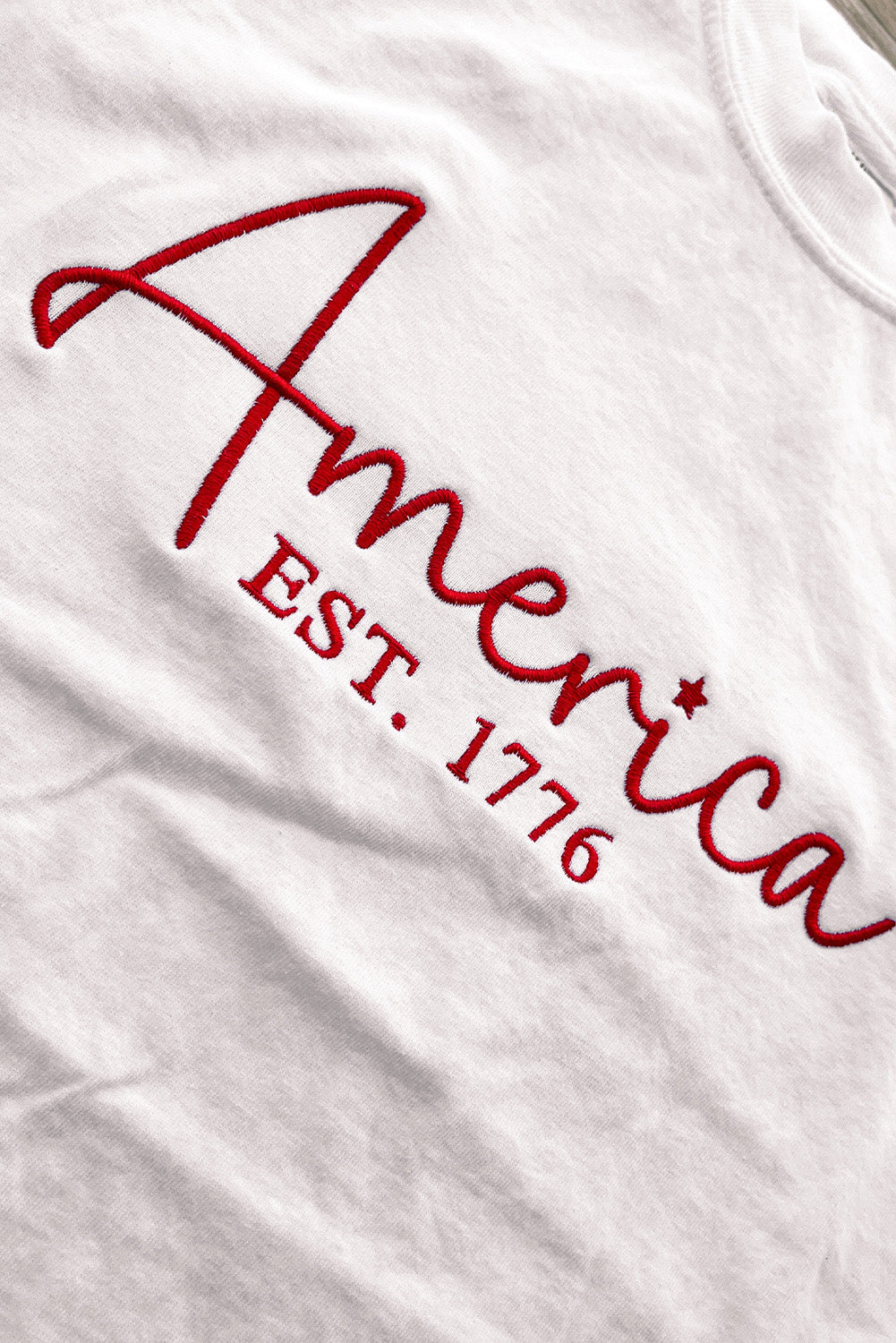 White America EST.1776 Embroidered Graphic Tee Graphic Tees JT's Designer Fashion