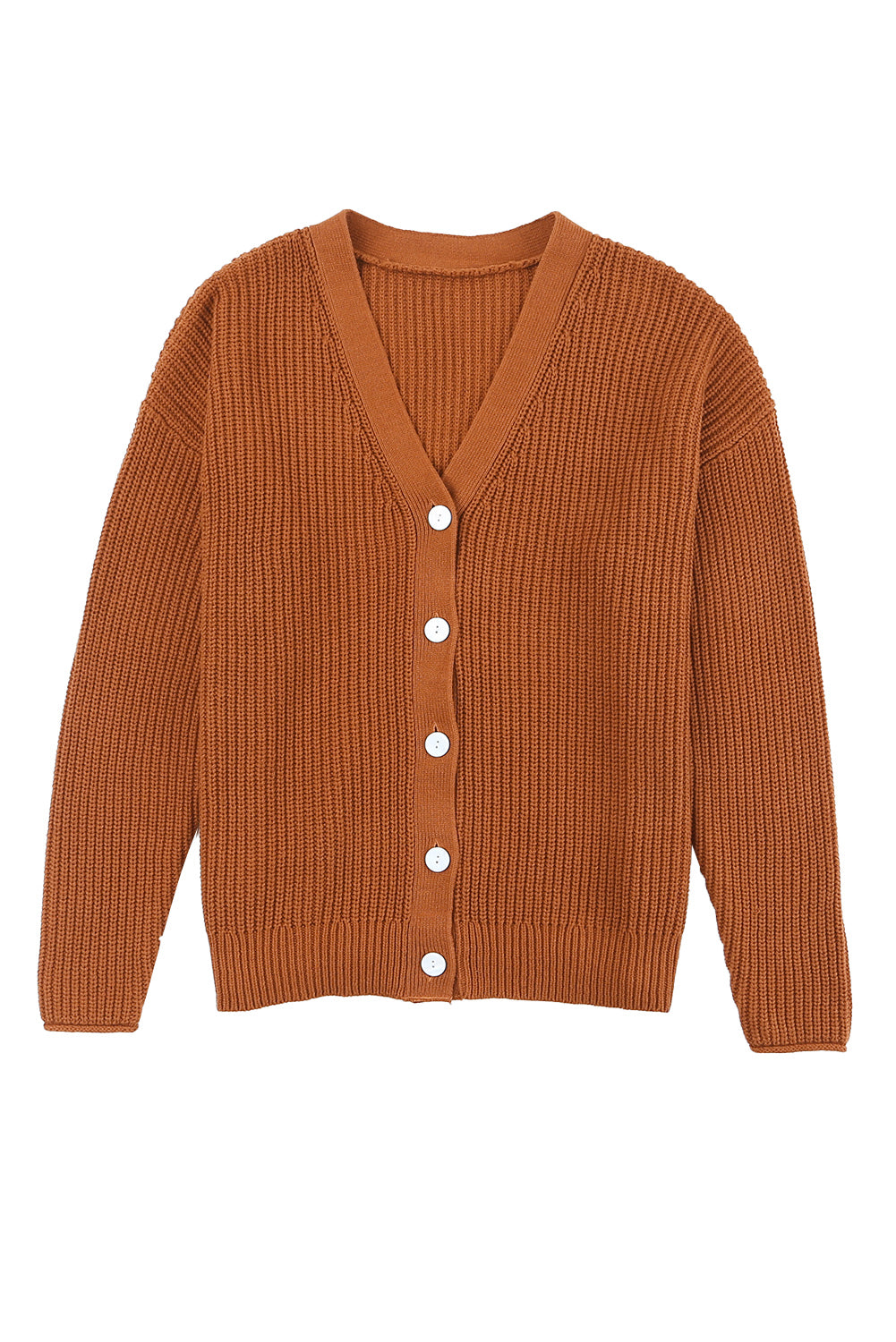 Brown V Neck Drop Shoulder Buttons Cardigan Sweaters & Cardigans JT's Designer Fashion