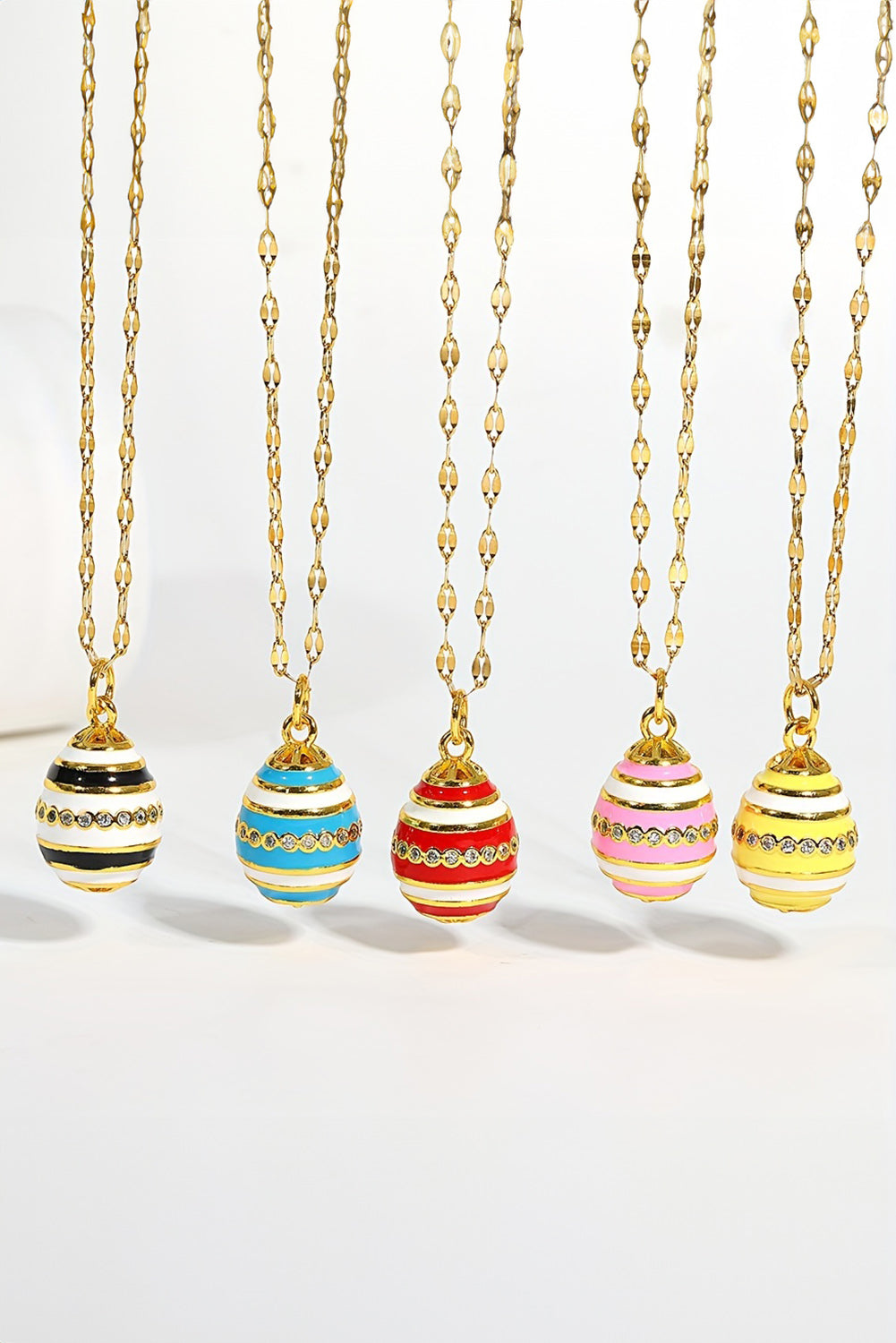 Pink Easter Egg Rhinestone Stud Pendant Necklace Jewelry JT's Designer Fashion