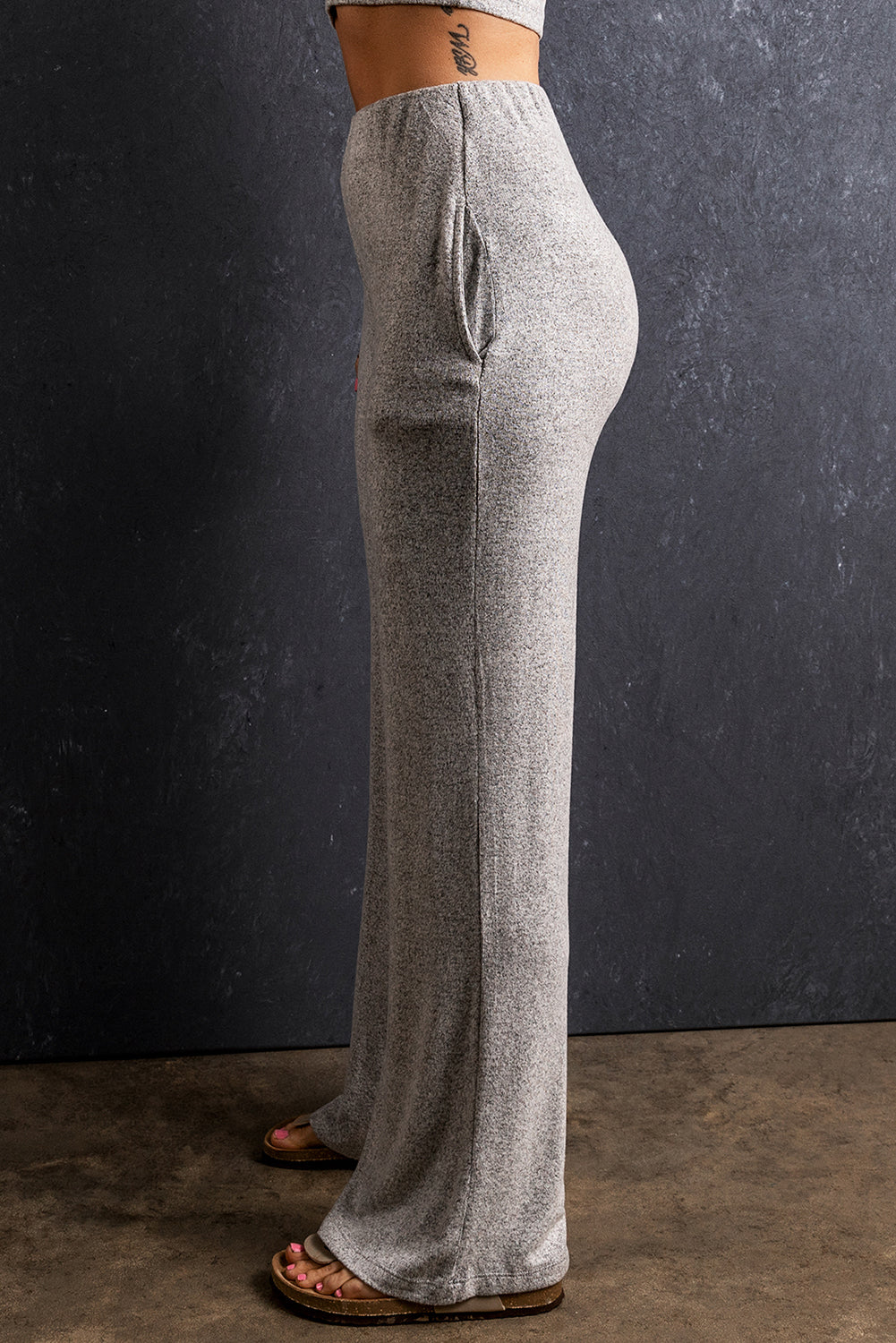 Light Grey Elastic Waist Pocketed Loose Straight Pants Pre Order Bottoms JT's Designer Fashion