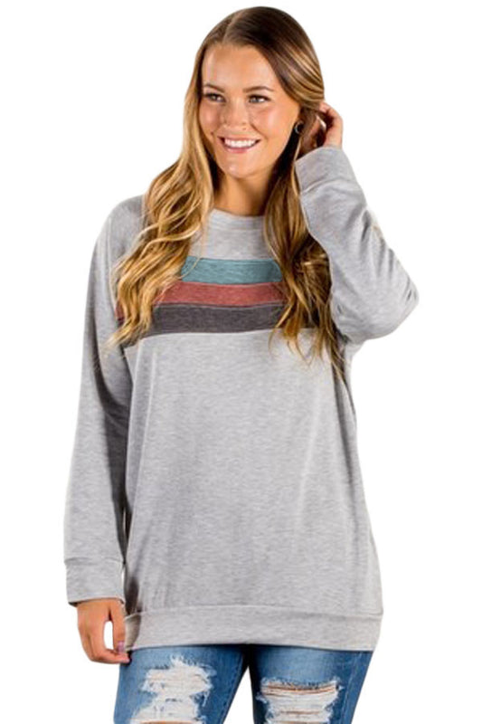 Light Gray Contrast Stripes Pullover Sweatshirt Sweatshirts & Hoodies JT's Designer Fashion