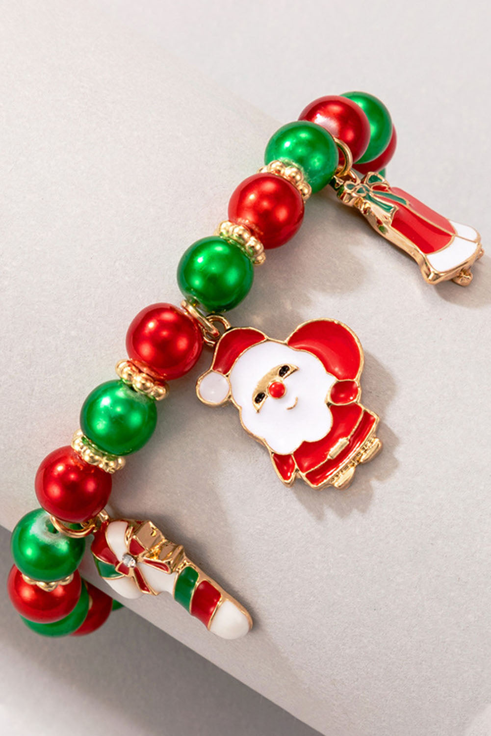 Multicolor Christmas Jinglebell Santa Claus Beaded Bracelet Jewelry JT's Designer Fashion