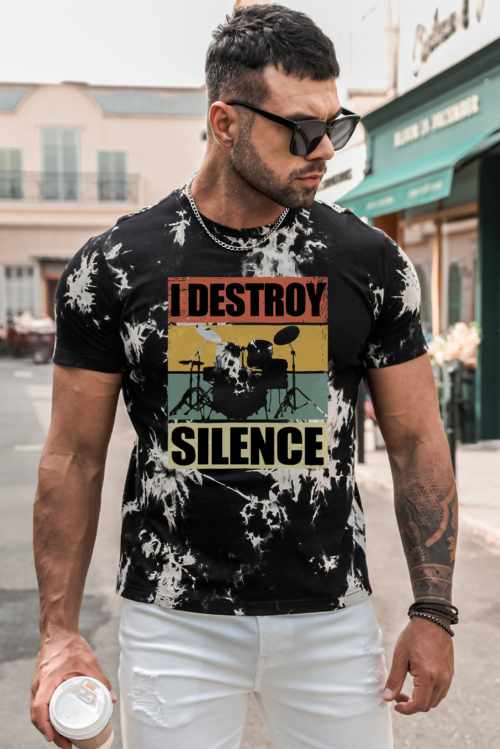 Black I DESTROY SILENCE Graphic Print Short Sleeve Men's T Shirt Men's Tops JT's Designer Fashion