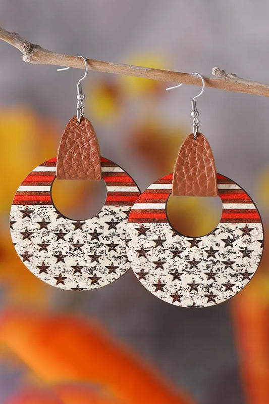White Flag Print Round Wooden Dangle Earrings Jewelry JT's Designer Fashion