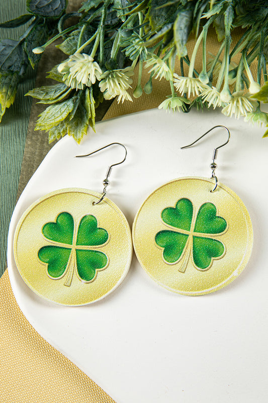 Yellow Clover Pattern Circle Pleather Earrings Jewelry JT's Designer Fashion