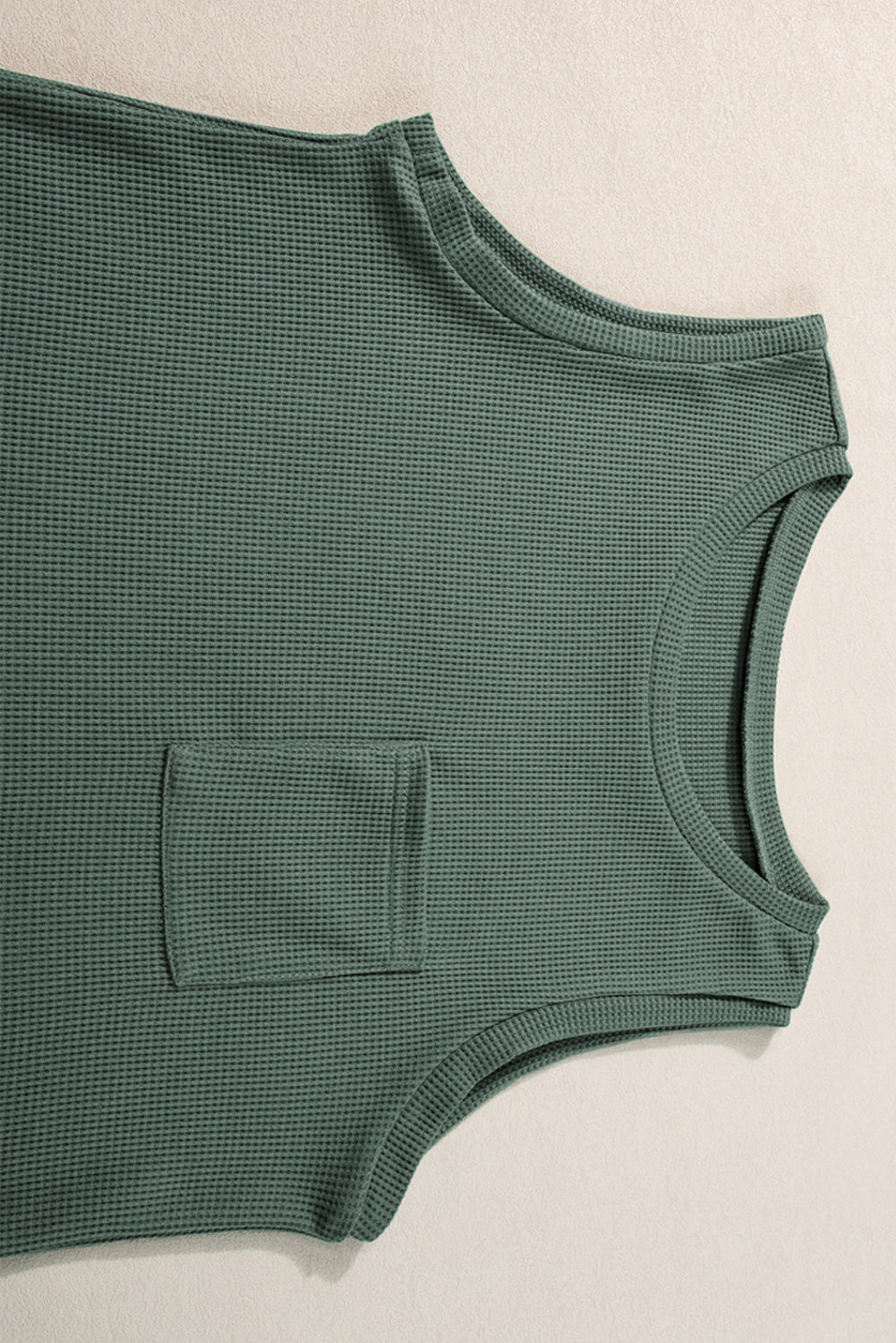 Mist Green Waffle Knit Patched Pocket Tank and Drawstring Shorts Set Short Sets JT's Designer Fashion
