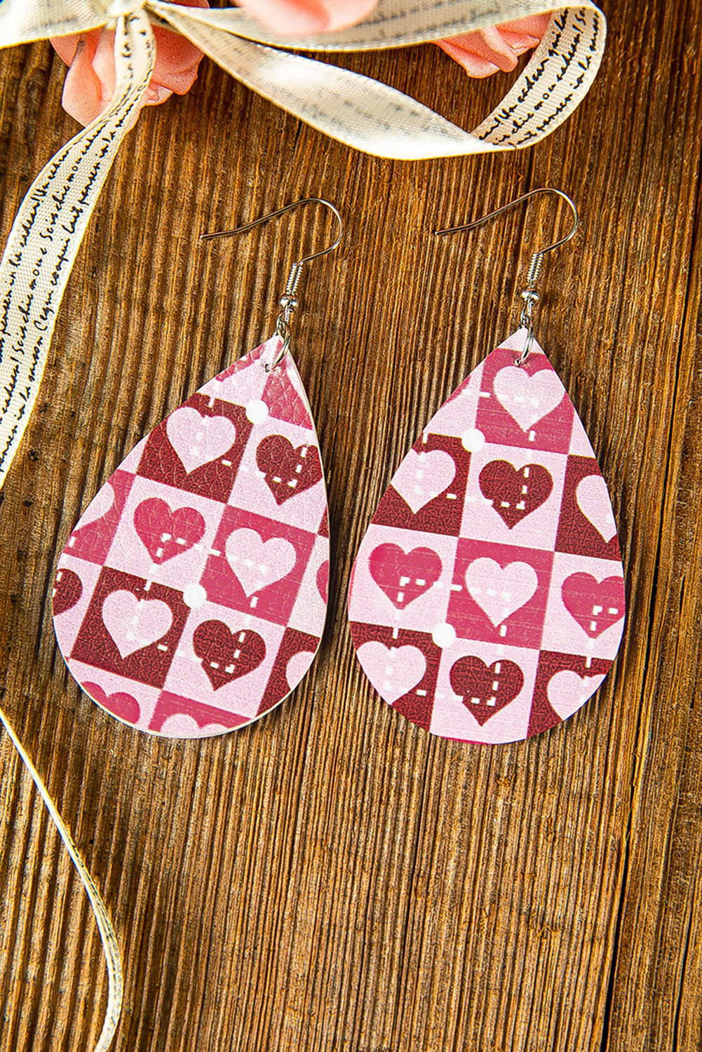 Red Valentine Heart Pattern Water Drop Earrings Jewelry JT's Designer Fashion