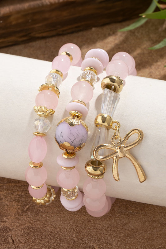 Pink 3pcs Bowknot Pendant Beaded Bracelet Jewelry JT's Designer Fashion