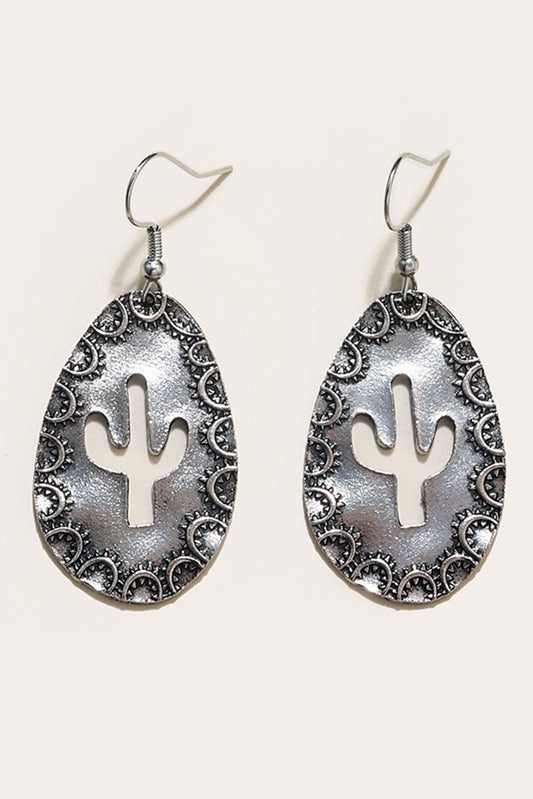 Silvery Cactus Decor Drop Earrings Jewelry JT's Designer Fashion
