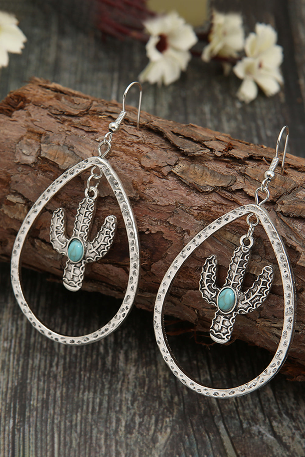 Silver Cactus Turquoise Waterdrop Earrings Jewelry JT's Designer Fashion