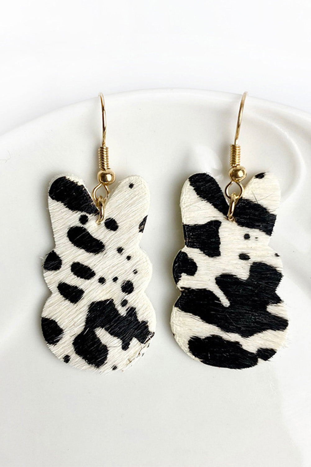 White Animal Print Easter Rabbit Shape Hook Earrings Jewelry JT's Designer Fashion