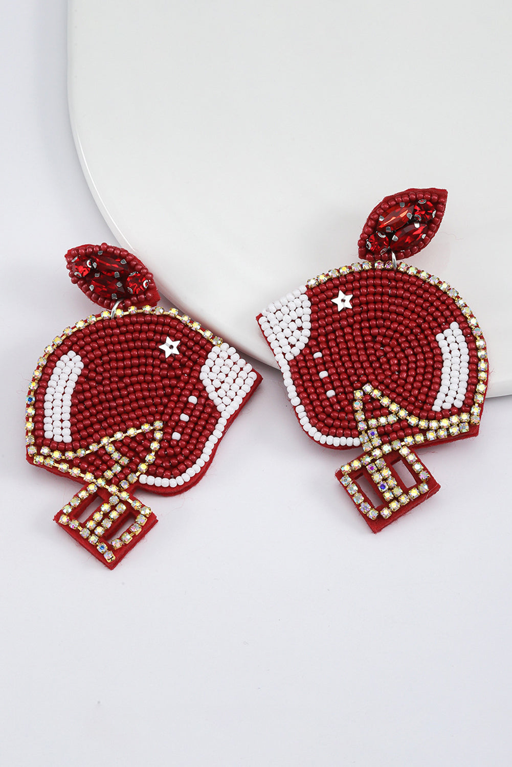 Fiery Red Coloured Glaze Rugby Shape Earrings Jewelry JT's Designer Fashion
