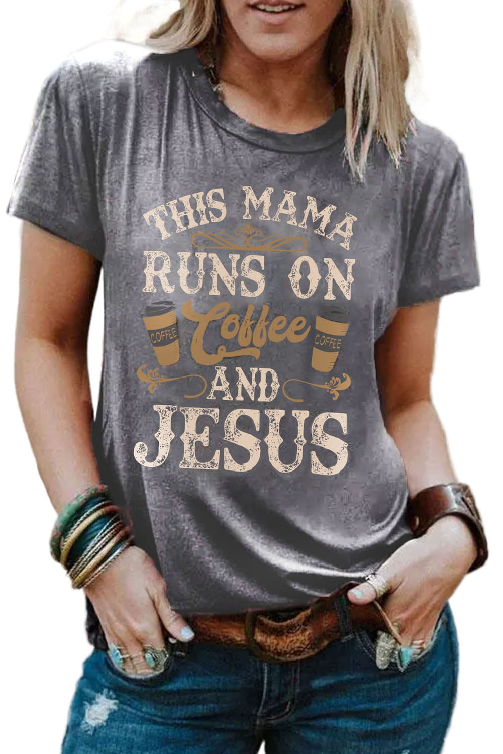 Gray Coffee And Jesus Graphic T-Shirt Graphic Tees JT's Designer Fashion