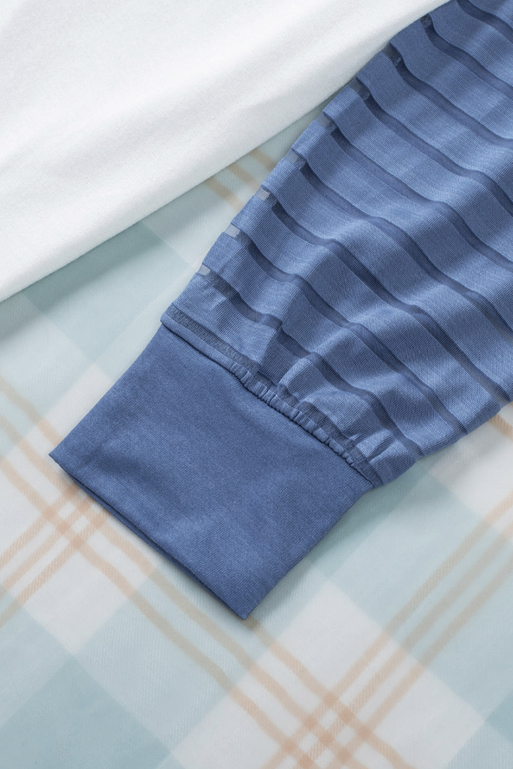 Blue Colorblock Patchwork Mesh Long Sleeve Top Long Sleeve Tops JT's Designer Fashion