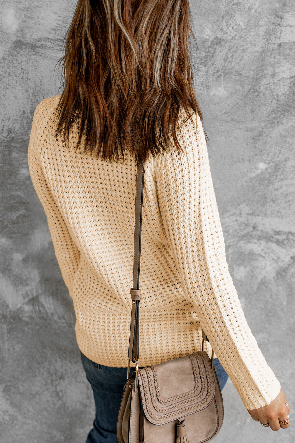 Beige Buttoned Wrap Turtleneck Sweater Sweaters & Cardigans JT's Designer Fashion