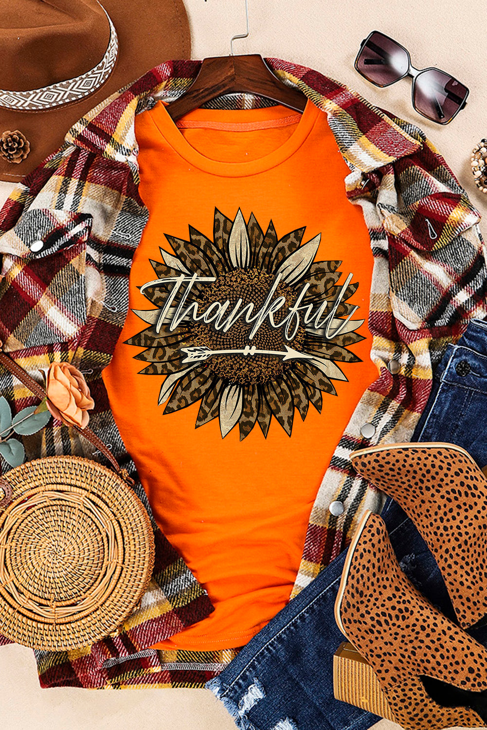 Orange Thankful Sunflower Graphic T Shirt Graphic Tees JT's Designer Fashion
