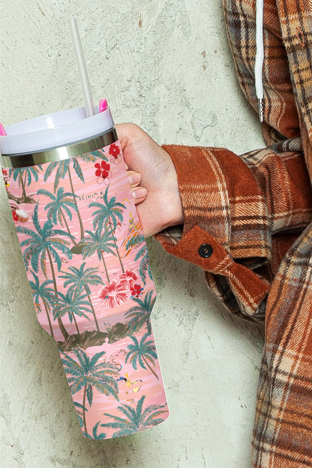 Rose Red Tropical Trees Print Stainless Steel Tumbler 40oz Tumblers JT's Designer Fashion