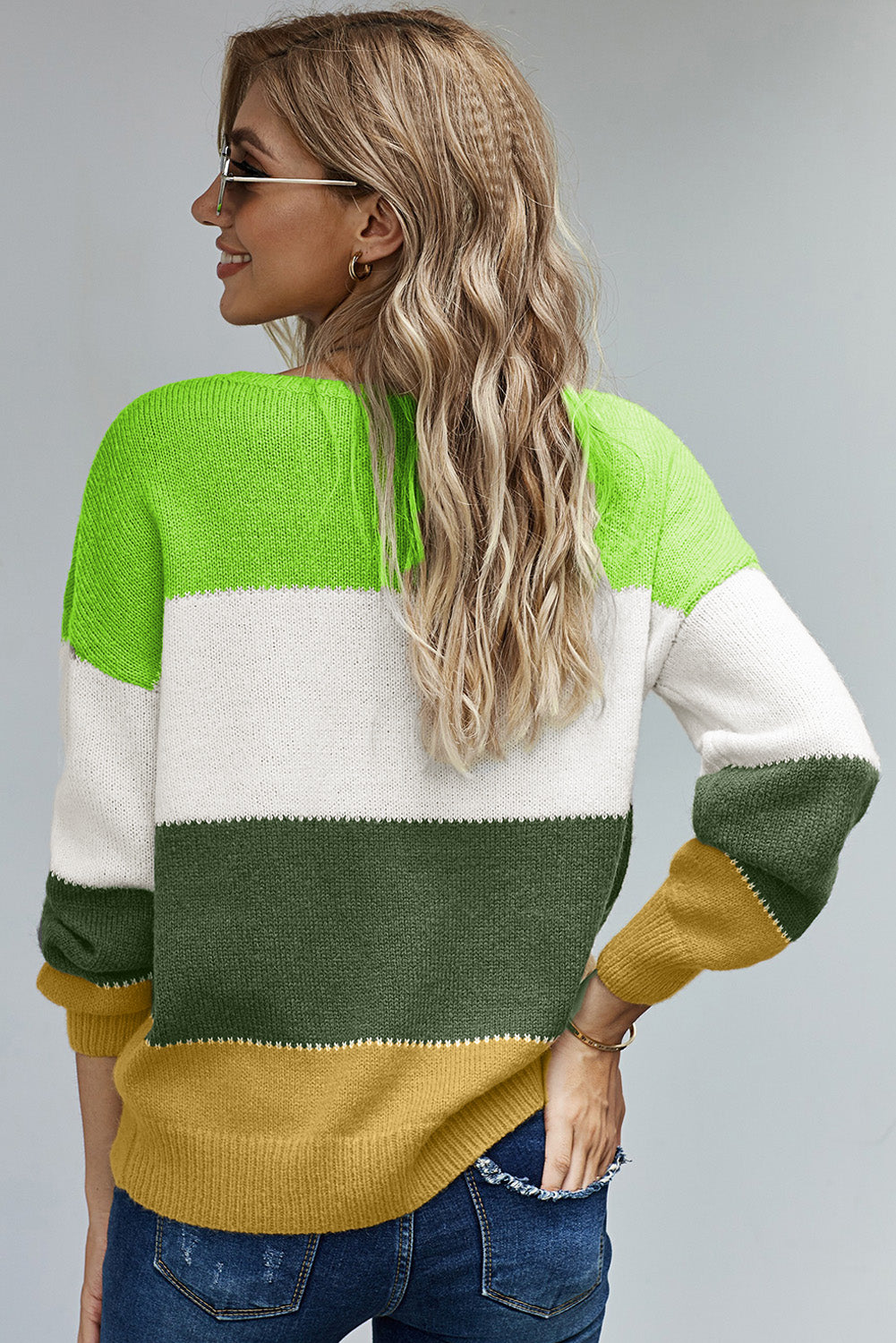 Green Pullover Colorblock Winter Sweater Sweaters & Cardigans JT's Designer Fashion