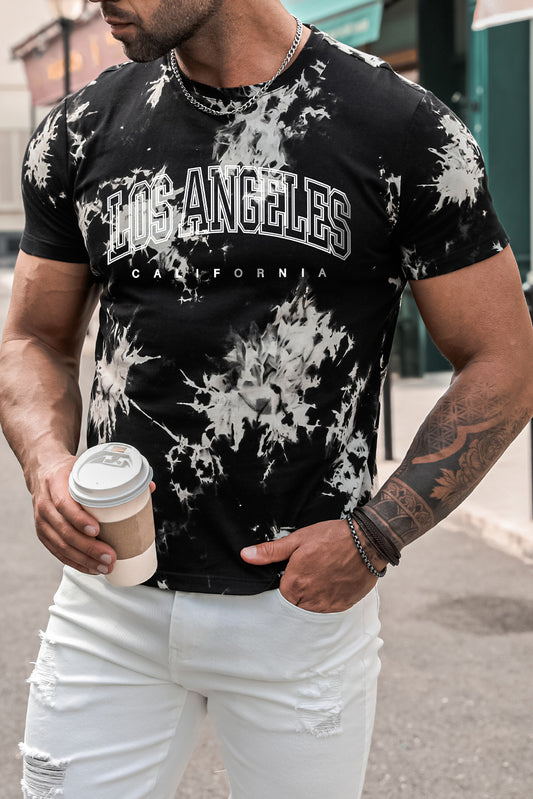 Black LOS ANGELES Tie Dyed Print Short Sleeve Men's T-shirt Black Men's Tops JT's Designer Fashion