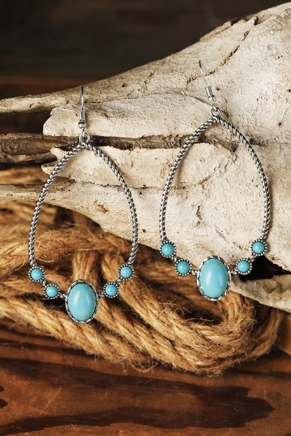 Silver Western Turquoise Water Drop Hook Earrings Jewelry JT's Designer Fashion