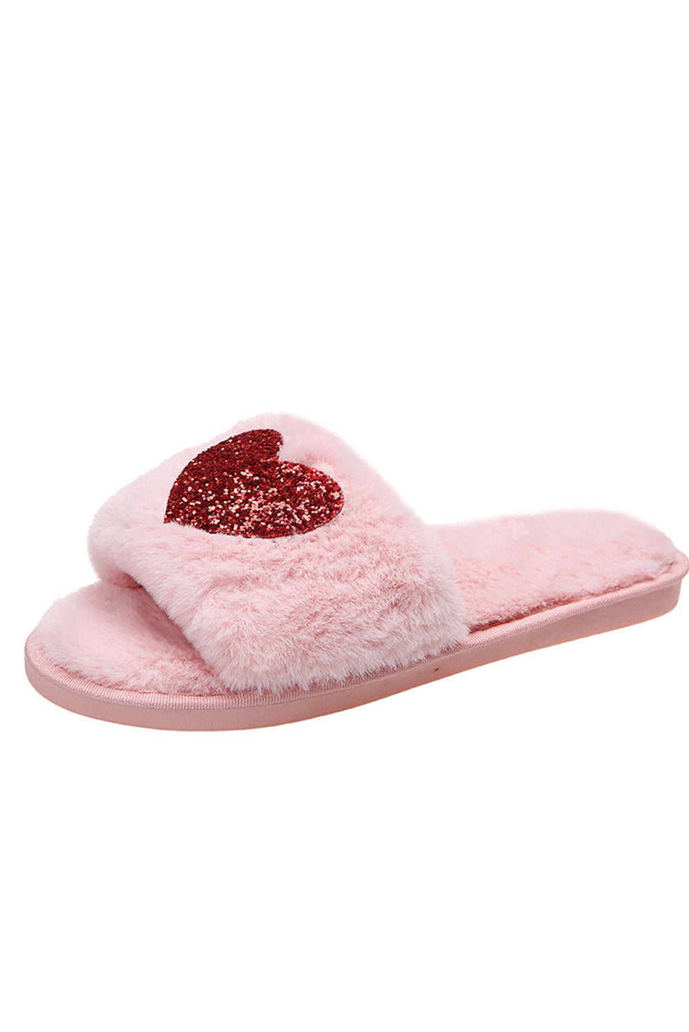 Pink Sequin Heart Shaped Slip On Plush Slippers Slippers JT's Designer Fashion