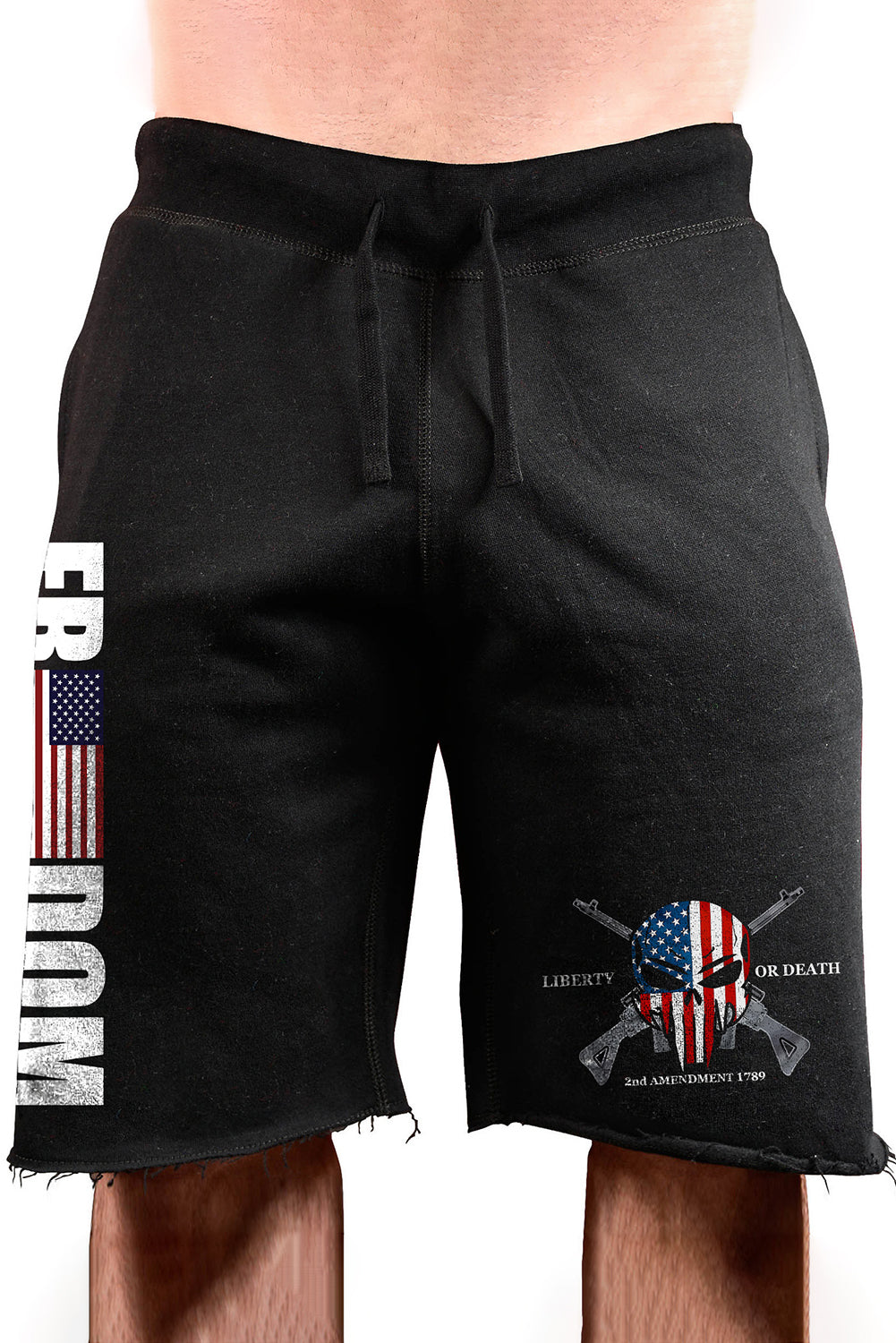 Black Freedom and Punisher Skull Flag Graphic Mens Shorts Men's Pants JT's Designer Fashion