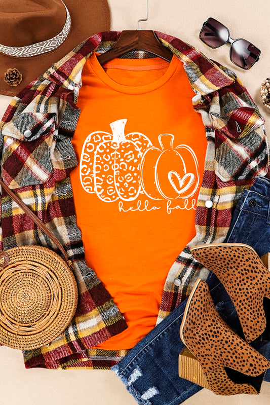 Orange Pumpkin Graphic Crew Neck T-shirt Graphic Tees JT's Designer Fashion