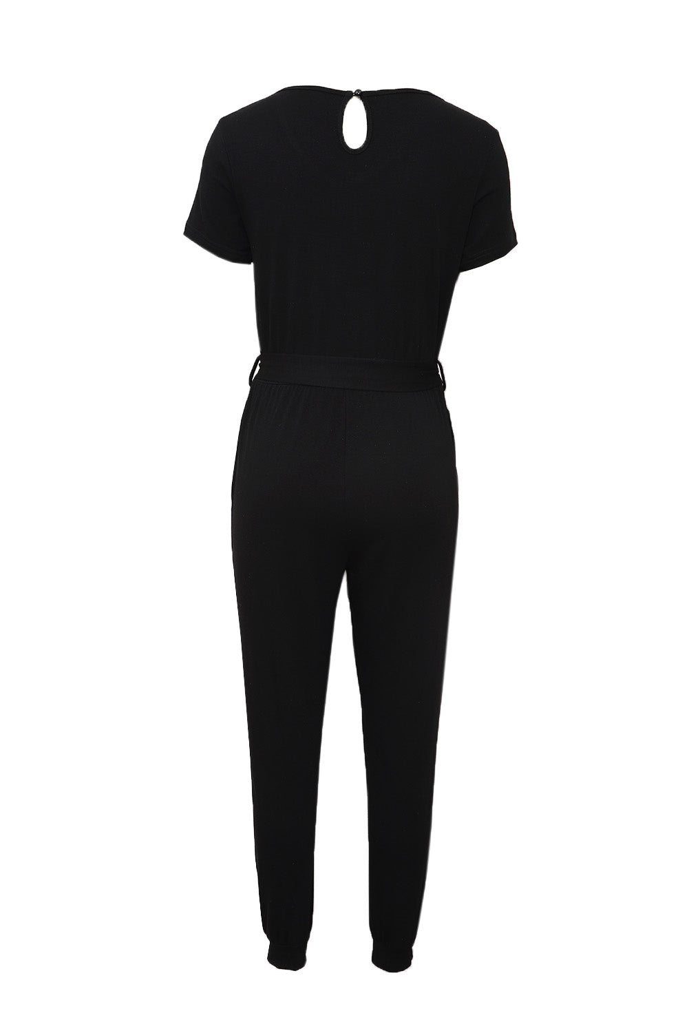 Black Short Sleeve Jogger Jumpsuit with Belt Family Bottoms JT's Designer Fashion