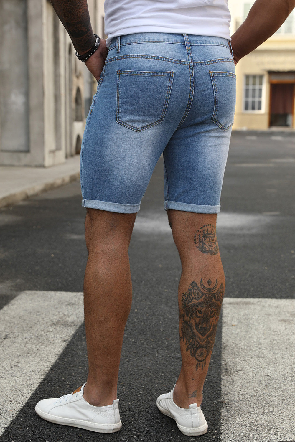 Sky Blue America Flag Sunflower Ripped Denim Shorts Men's Pants JT's Designer Fashion