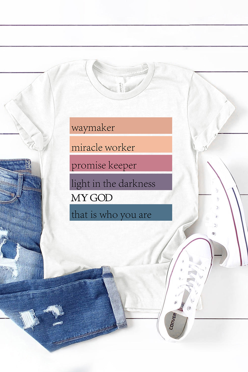 White God Waymaker Miracle Worker Promise Keeper Graphic Tee Graphic Tees JT's Designer Fashion