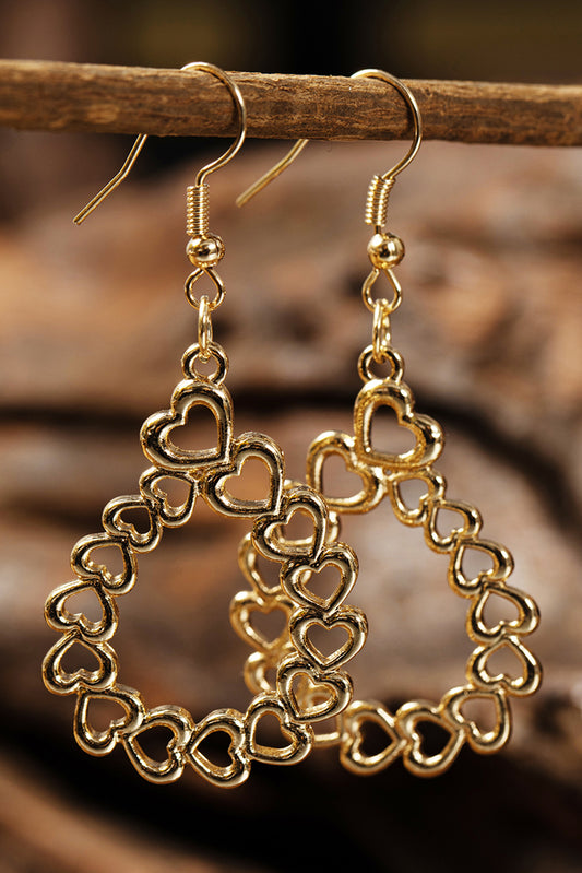 Gold Hollowed Heart Waterdrop Shape Valentine Earrings Jewelry JT's Designer Fashion