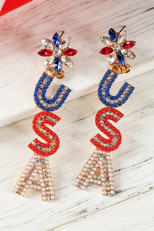 Fiery Red Beaded Rhinestone Colorblock USA Earrings Jewelry JT's Designer Fashion