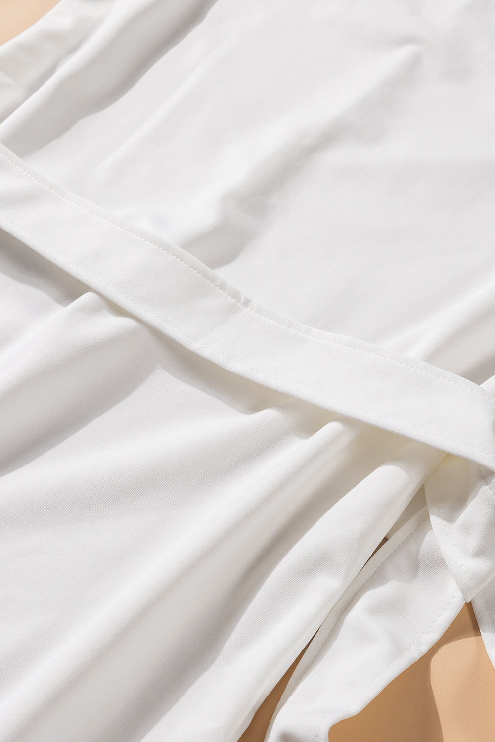 White Crewneck Long Sleeve Belted Casual Mini Dress Mini Dresses JT's Designer Fashion