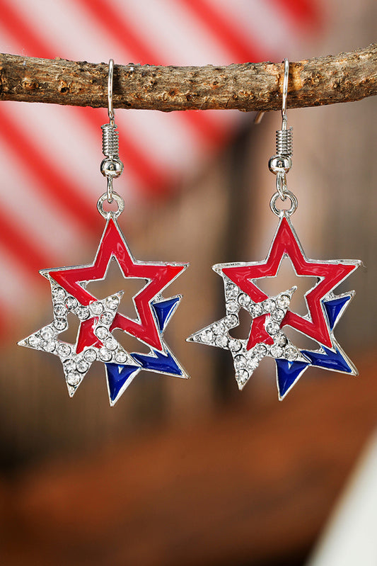 Fiery Red American Flag Rhinestone Star Dangle Earrings Jewelry JT's Designer Fashion