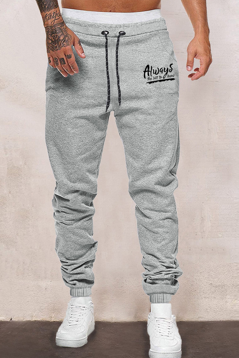 Gray Always The Last To Know Drawstring Men's Sweatpants Gray 65%涤纶+35%棉 Men's Pants JT's Designer Fashion