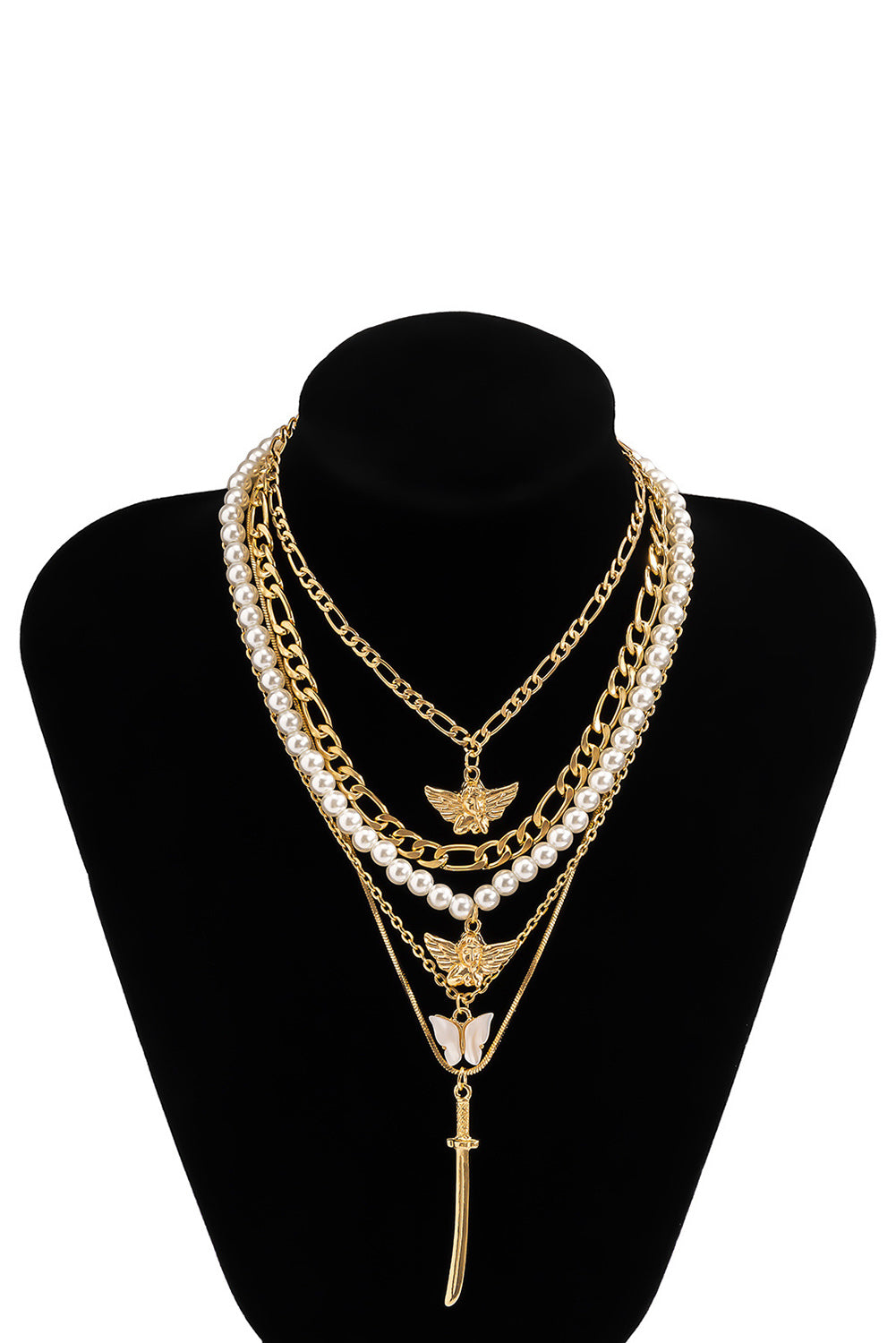 Gold Butterfly Pearl Decoration Multilayer Necklace Jewelry JT's Designer Fashion