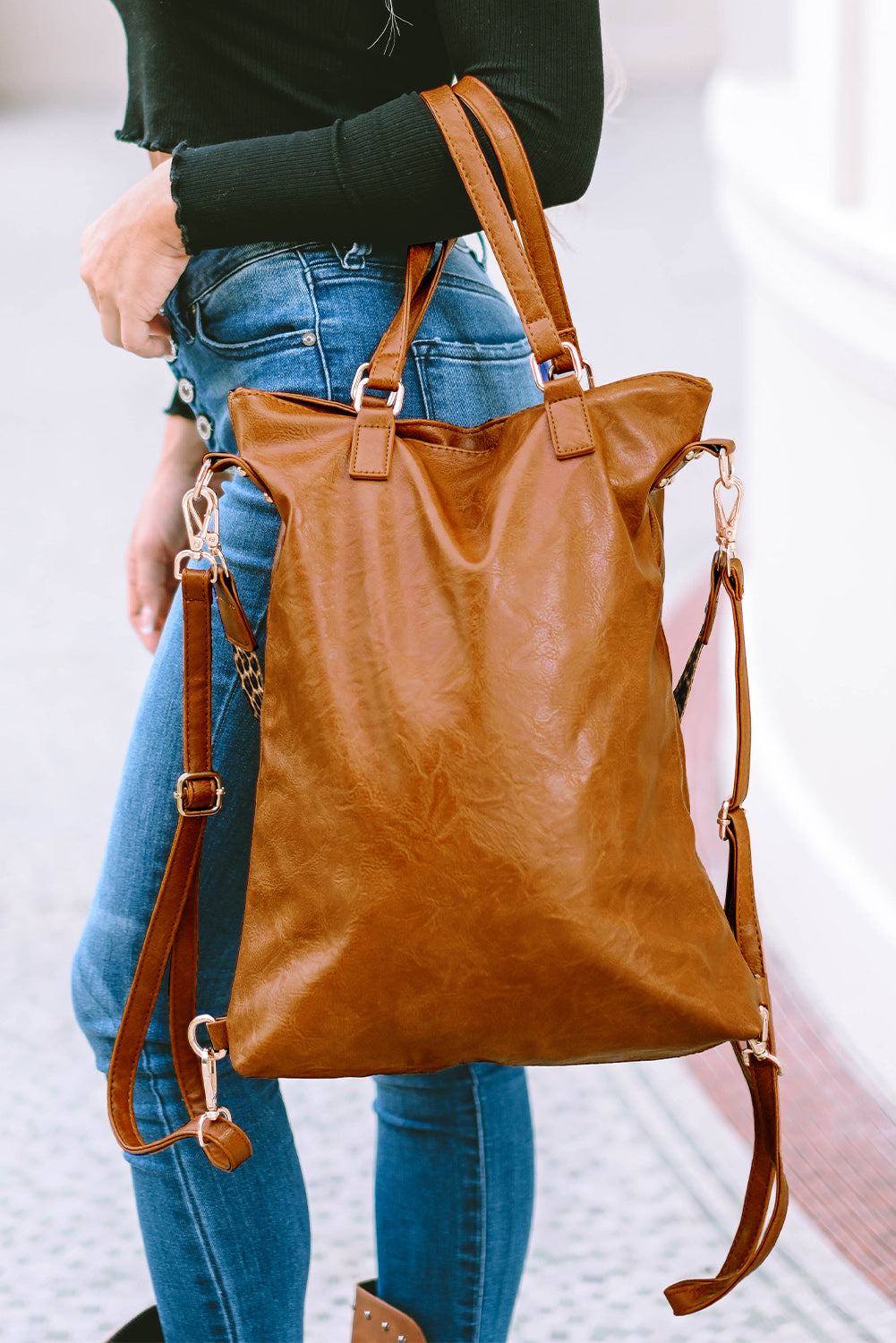 Chestnut Vintage Leopard Strap Zipper Backpack Backpacks JT's Designer Fashion