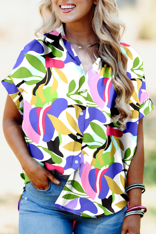 Purple Abstract Leafy Print Short Sleeve Shirt Pre Order Tops JT's Designer Fashion