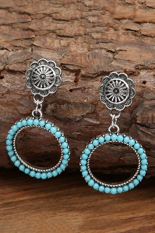 Flower Metal Turquoise Dangle Earrings Jewelry JT's Designer Fashion