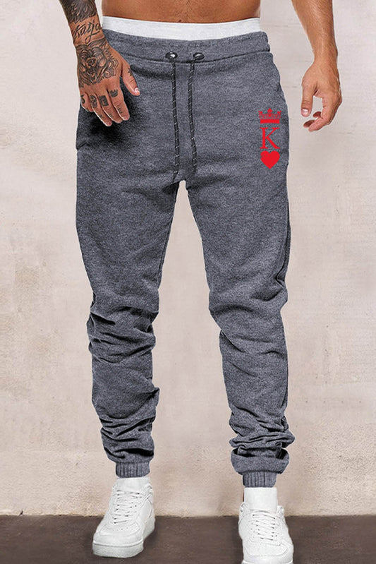 Gray Crown K Heart Graphic Men Sweatpants Gray Men's Pants JT's Designer Fashion