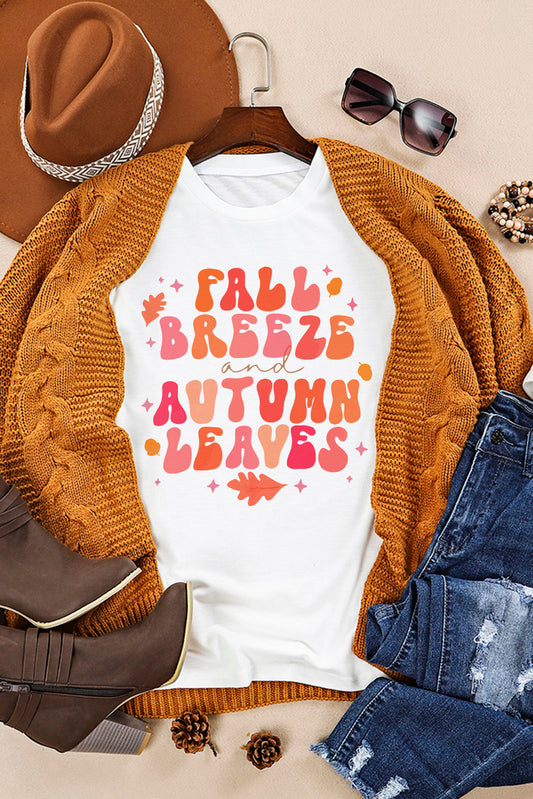 White FALL BREEZE and AUTUMN LEAVES Graphic Tee Graphic Tees JT's Designer Fashion