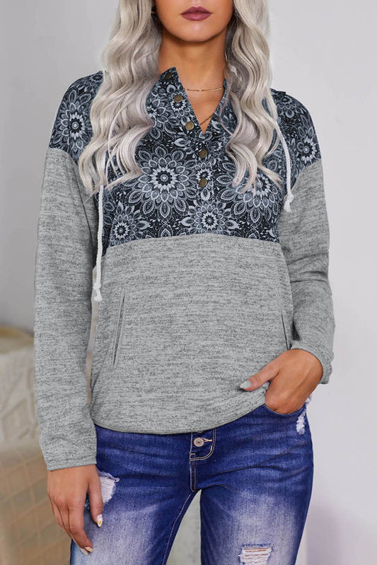 Gray Tribal Print Vintage Pocket Hoodie Sweatshirts & Hoodies JT's Designer Fashion