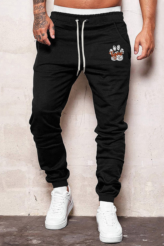 Black Letter Claw Print Drawstring Waist Men's Sweatpants Black 65%涤纶+35%棉 Men's Pants JT's Designer Fashion