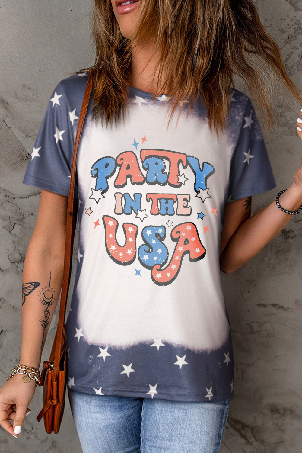Blue 4th of July PARTY IN THE USA Bleached T Shirt Graphic Tees JT's Designer Fashion