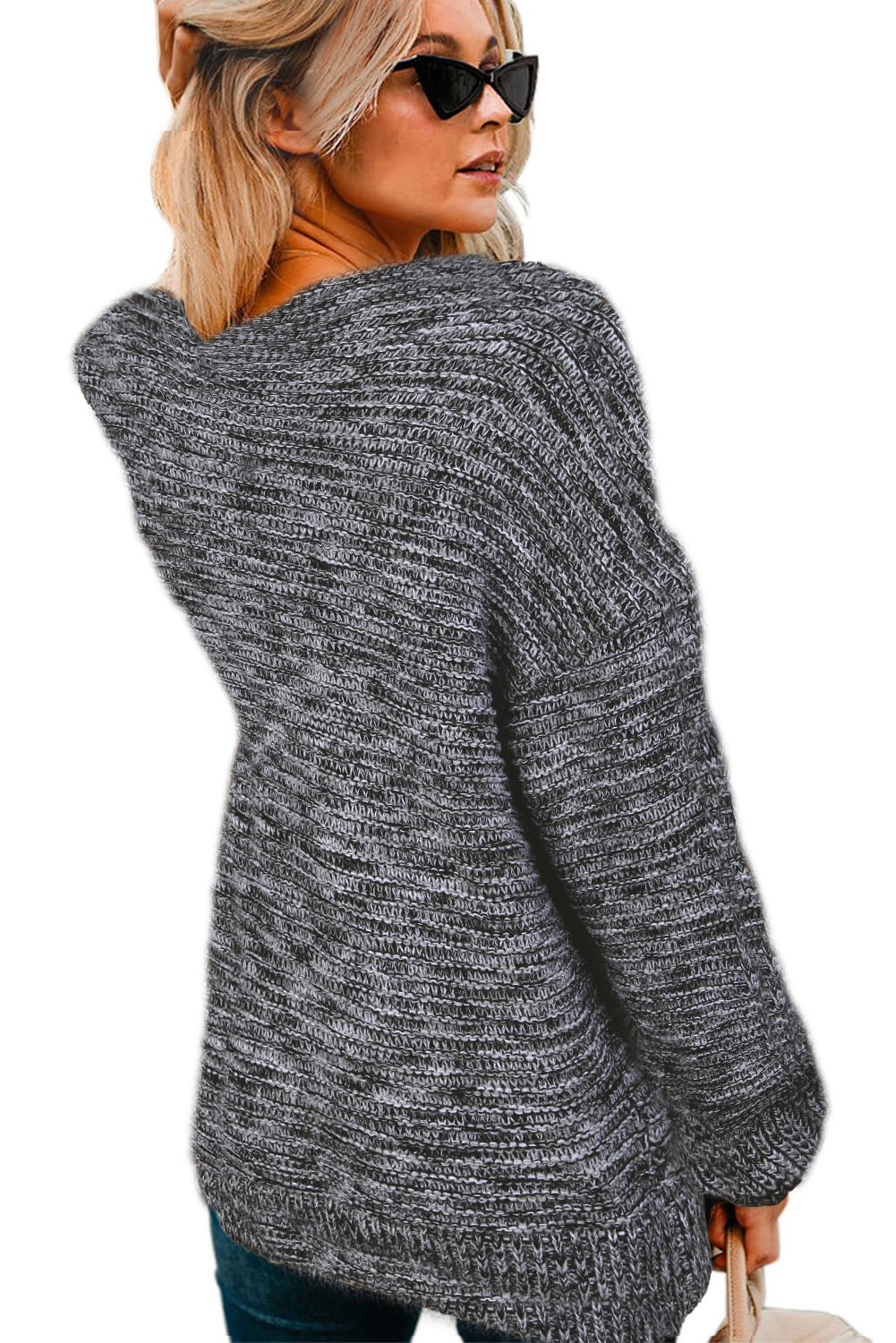 Dark Gray Chunky Wide Long Sleeve Knit Cardigan Sweaters & Cardigans JT's Designer Fashion