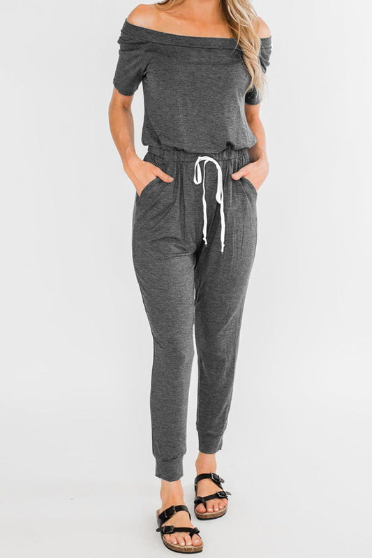 Gray Living My Life Drawstring Jogger Jumpsuit Gray 95%Polyester+5%Spandex Jumpsuits & Rompers JT's Designer Fashion