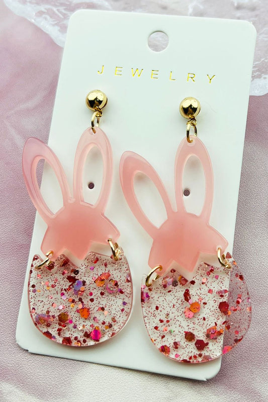 Pink Easter Bunny Glitter Acrylic Stud Earrings Jewelry JT's Designer Fashion