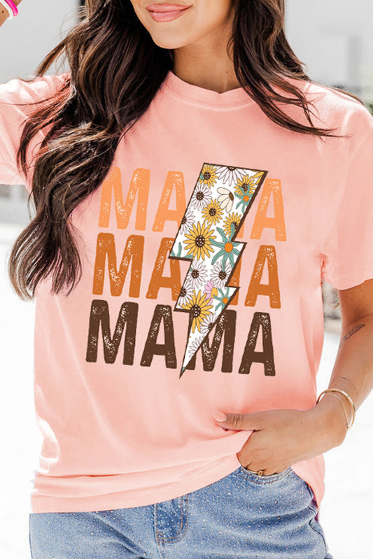 Pink MAMA Sunflower Bolt Graphic T Shirt Graphic Tees JT's Designer Fashion