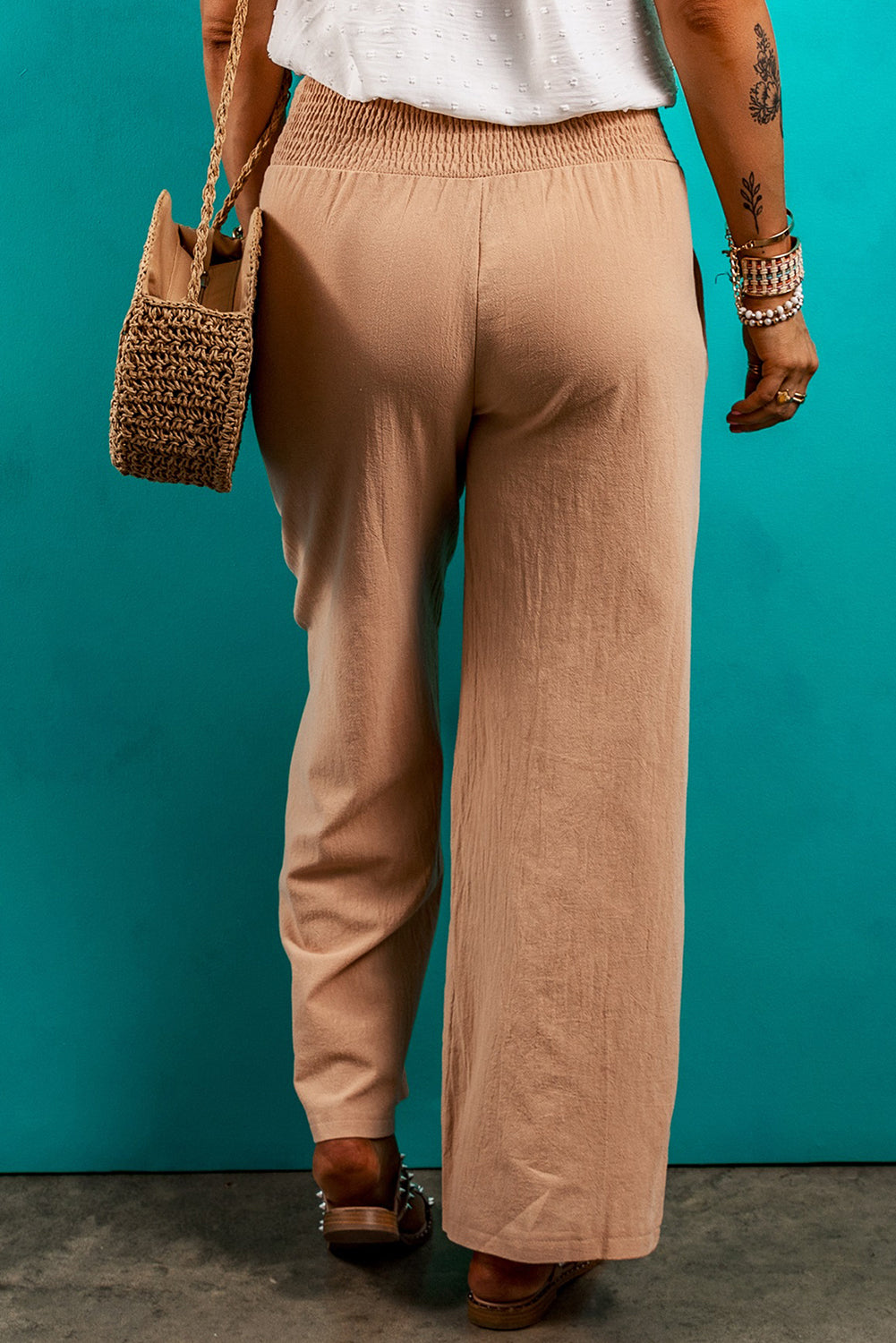 Clay Shirred High Waist Straight Leg Pant Pre Order Bottoms JT's Designer Fashion